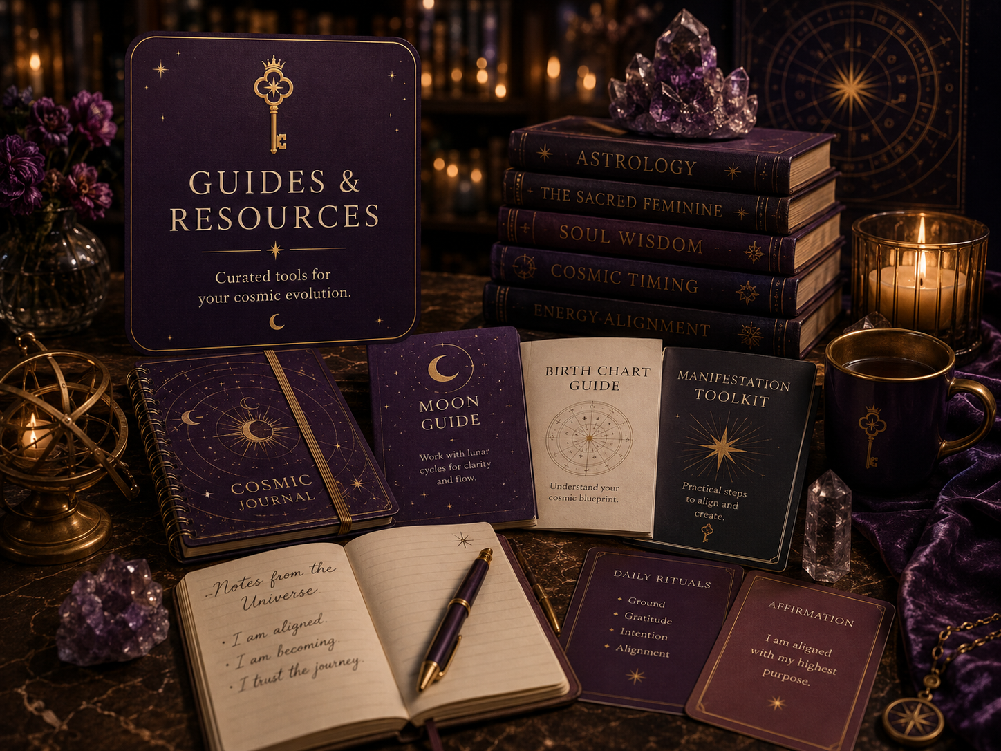 A collection of Cosmic Concierge guide books and journals